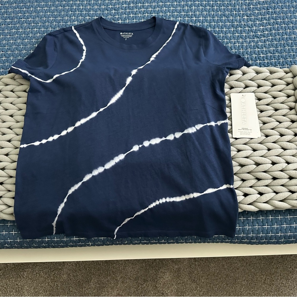 Athleta Navy and White Tie-Dye Organic Daily Relaxed Tee